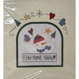 Hand Cut Mat w Cross Stitch Pattern "Cold Hands Warm Heart" Snowman Christmas